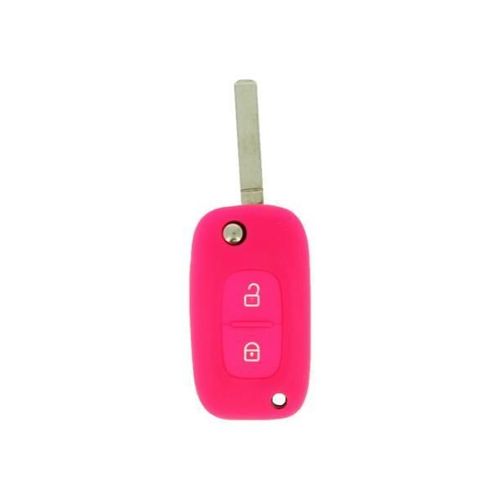 Housse De Cle En Silicone 2 Boutons Rose Pour Renault