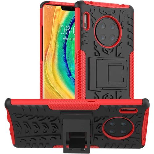 Coque Huawei Mate 30 Pro, Double Couche 2 En 1 Hybride Couverture Blindée Robuste Defender Cover Avec Support Etui De Protection De Résistance Aux Chocs Pour Huawei Mate 30 Pro - Rouge