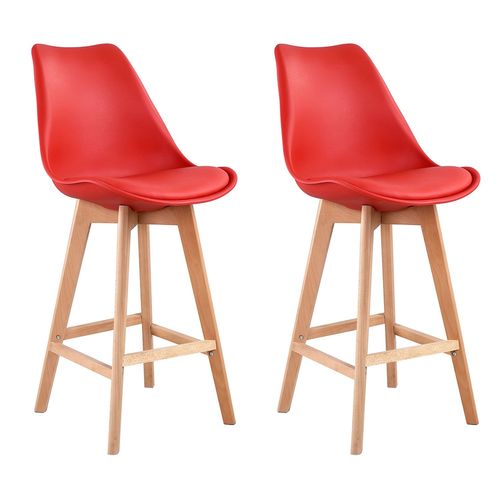 Lot De 2 Tabourets Scandinaves Sven Rouge Avec Coussin