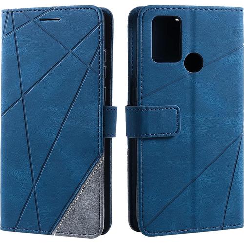 Coque Pour Huawei Honor 9a, Rabat Portefeuille De Protection Cuir Pu Etui, Slim Silicone Tpu Bumper Magnétique Housse, Flip Porte Cartes Avec Fonction Support Cover Antichoc Case Bleu