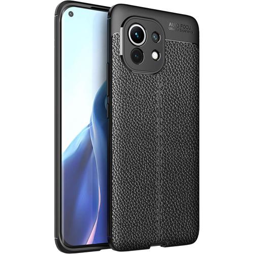 Coque Xiaomi Mi 11, Élégante Mince Doux Litchi Motif Cuir Pu Confortable Prise En Main Anti Empreintes Digitales Antidérapante Housse De Protection Absorbante Pour Xiaomi Mi 11 5g Noir