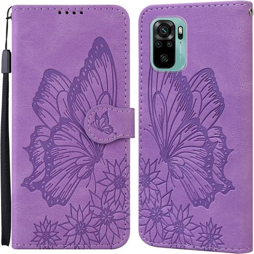 Coque Pour Xiaomi Redmi Note 10 4g /Note 10s, Etui Redmi Note 10s Housse En Cuir Pu Etui À Rabat Clapet Portefeuille De Protection Avec Motif Papillon, Coque Silicone Antichoc, Violet