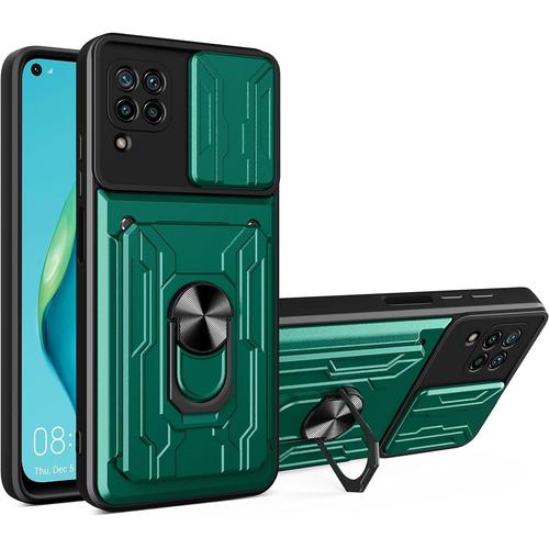 Coque Pour Huawei P40 Lite 4g Protection De La Caméra Étui Lentille Coulissante Couverture Avec Support De Bague,Anti-Rayures Anti-Dérapant Pc Housse Pour Huawei P40 Lite 4g,Vert Foncé