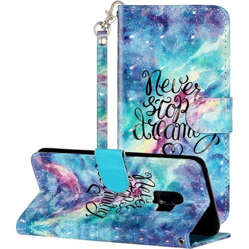 Coque En Pu Cuir Pour Samsung Galaxy S9 Étui Flip Cover Clapet De Protection Portefeuille Avec Motif Ciel Étoilé Housse Magnétique Case Effet Flash 3d À Antichoc Pour Samsung Galaxy S9