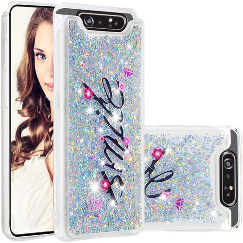 Brillante Coques Housse Pour Samsung Galaxy A80 Liquide 3d Glitter Back Cover Etui Transparent Clair Tpu Bumper Silicone Doux Bling Bling Briller Housse Pour Samsung Galaxy A80,Sourire