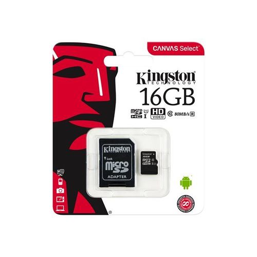 Kingston Canvas Select - Carte mémoire flash (adaptateur microSDXC vers SD inclus(e)) - 16 Go - UHS-I U1 / Class10 - microSDHC UHS-I