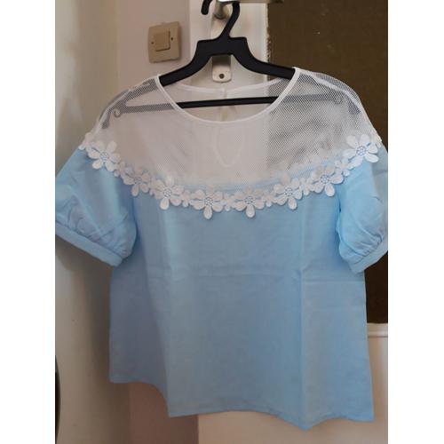 Blouse Manches Courtes Bleue Ts Neuve Shein