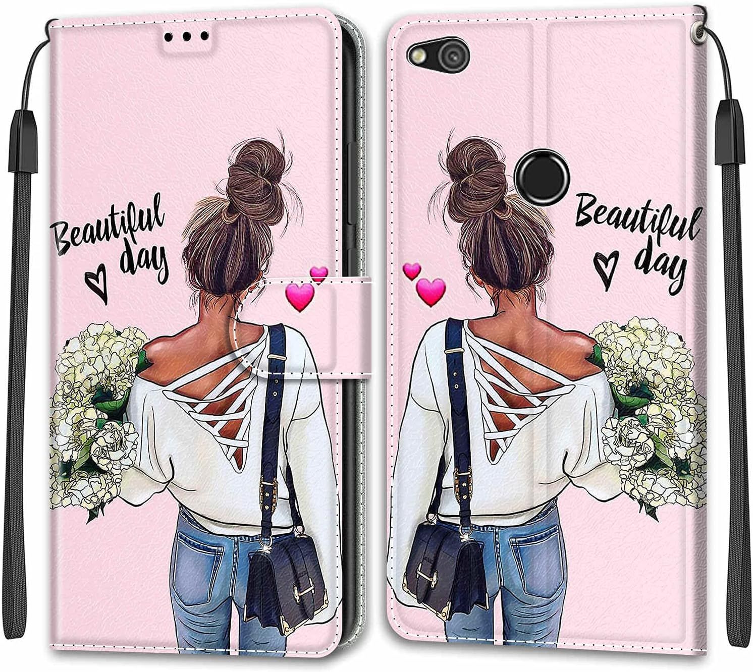 Coque Huawei P8 Lite 2017, Etui Huawei P8 Lite 2017, Étui Housse En Cuir Antichoc Flip Case Fonction Support Housse Avec Fentes De Cartes Magnétique Portefeuille Protection Case Fille