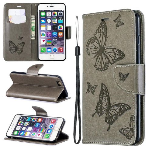 Apple Iphone 6 Plus / 6s Plus Coque, Saturcase Papillon Pu Cuir Magnétique Flip Portefeuille Support Porte-Carte Protecteur Coque Housse Étui Avec Dragonne Pour Apple Iphone 6 Plus / 6s Plus (Gris)