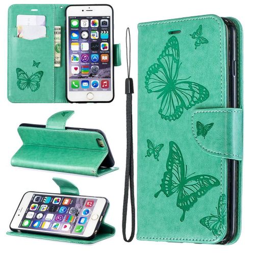 Apple Iphone 6 Plus / 6s Plus Coque, Saturcase Papillon Pu Cuir Magnétique Flip Portefeuille Support Porte-Carte Protecteur Coque Housse Étui Avec Dragonne Pour Apple Iphone 6 Plus / 6s Plus (Vert)