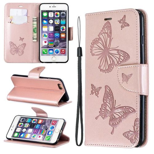 Apple Iphone 6 Plus / 6s Plus Coque, Saturcase Papillon Pu Cuir Magnétique Flip Portefeuille Support Porte-Carte Protecteur Coque Housse Étui Avec Dragonne Pour Apple Iphone 6 Plus / 6s Plus (Or)