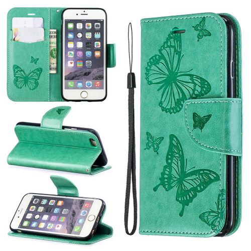 Apple Iphone 6 6s Coque, Saturcase Papillon Gaufrage Pu Cuir Magnétique Flip Portefeuille Support Porte-Carte Protecteur Coque Housse Étui Avec Dragonne Pour Apple Iphone 6 6s (Vert)