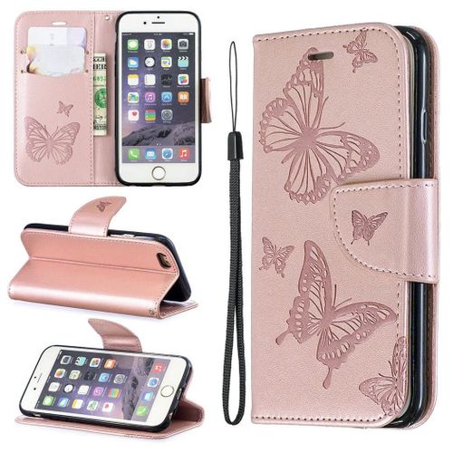 Apple Iphone 6 6s Coque, Saturcase Papillon Gaufrage Pu Cuir Magnétique Flip Portefeuille Support Porte-Carte Protecteur Coque Housse Étui Avec Dragonne Pour Apple Iphone 6 6s (Or)