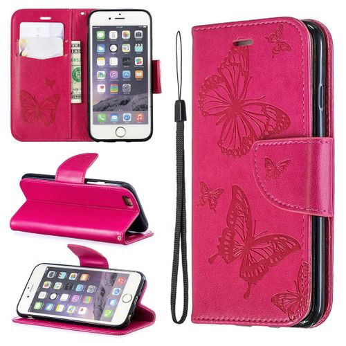 Apple Iphone 6 6s Coque, Saturcase Papillon Gaufrage Pu Cuir Magnétique Flip Portefeuille Support Porte-Carte Protecteur Coque Housse Étui Avec Dragonne Pour Apple Iphone 6 6s (Rose)