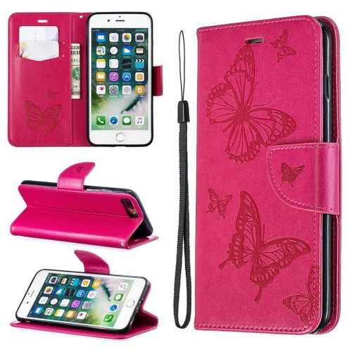 Apple Iphone 7 Plus / 8 Plus Coque, Saturcase Papillon Pu Cuir Magnétique Flip Portefeuille Support Porte-Carte Protecteur Coque Housse Étui Avec Dragonne Pour Apple Iphone 7 Plus / 8 Plus (Rose)