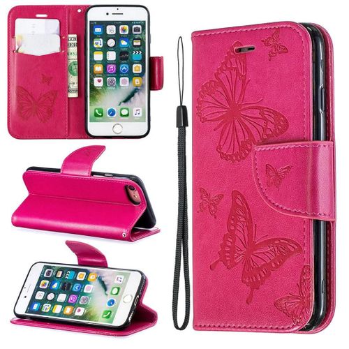 Apple Iphone 7 / Iphone 8 Coque, Saturcase Papillon Gaufrage Pu Cuir Magnétique Flip Portefeuille Support Porte-Carte Protecteur Coque Housse Étui Avec Dragonne Pour Apple Iphone 7 / Iphone 8 (Rose)