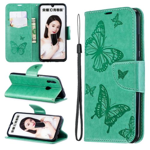 Huawei P Smart (2019) Coque, Saturcase Papillon Pu Cuir Magnétique Flip Portefeuille Support Porte-Carte Protecteur Coque Housse Étui Avec Dragonne Pour Huawei P Smart (2019) / Honor 10 Lite (Vert)