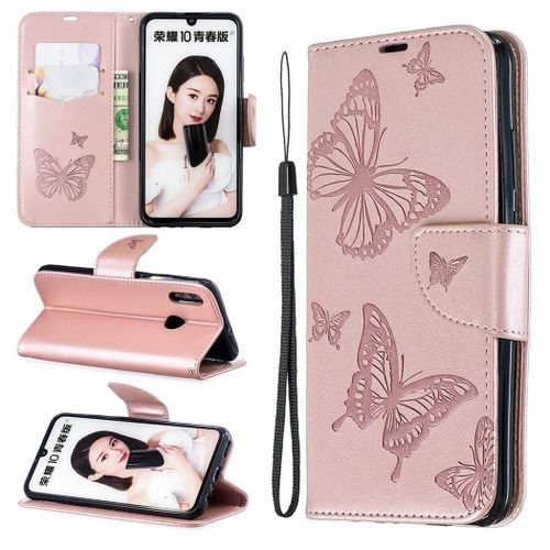 Huawei P Smart (2019) Coque, Saturcase Papillon Pu Cuir Magnétique Flip Portefeuille Support Porte-Carte Protecteur Coque Housse Étui Avec Dragonne Pour Huawei P Smart (2019) / Honor 10 Lite (Or)