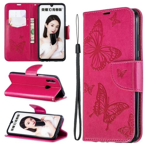 Huawei P Smart (2019) Coque, Saturcase Papillon Pu Cuir Magnétique Flip Portefeuille Support Porte-Carte Protecteur Coque Housse Étui Avec Dragonne Pour Huawei P Smart (2019) / Honor 10 Lite (Rose)