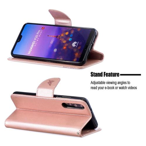 Huawei P20 Pro Coque, Saturcase Papillon Gaufrage Pu Cuir Magnétique Flip Portefeuille Support Porte-Carte Protecteur Coque Housse Étui Avec Dragonne Pour Huawei P20 Pro (Or)
