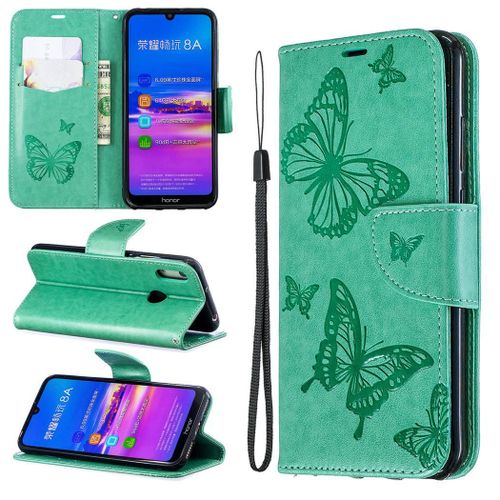 Huawei Y6 2019 Coque, Saturcase Papillon Pu Cuir Magnétique Flip Portefeuille Support Porte-Carte Protecteur Coque Housse Étui Avec Dragonne Pour Huawei Y6 2019 / Y6 Prime 2019 / Y6 Pro 2019 (Vert)