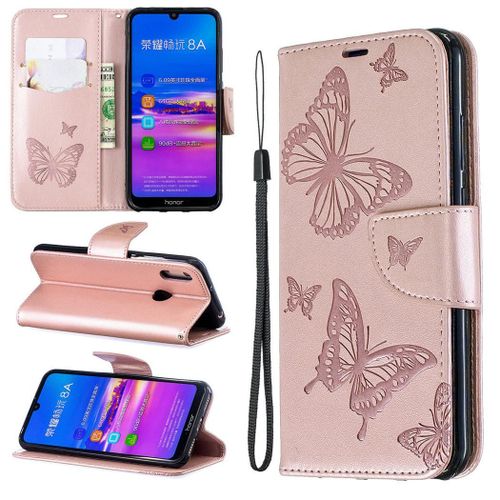 Huawei Y6 2019 Coque, Saturcase Papillon Pu Cuir Magnétique Flip Portefeuille Support Porte-Carte Protecteur Coque Housse Étui Avec Dragonne Pour Huawei Y6 2019 / Y6 Prime 2019 / Y6 Pro 2019 (Or)