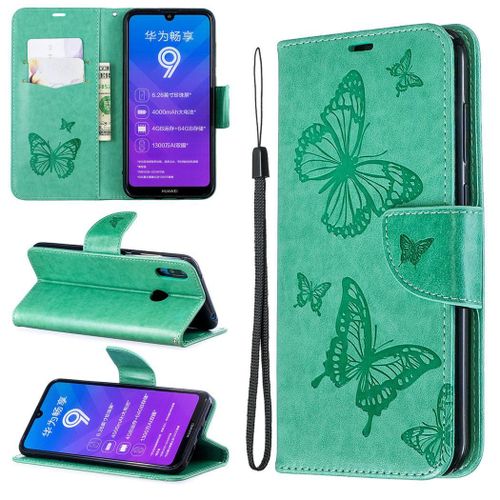 Huawei Y7 2019 Coque, Saturcase Papillon Pu Cuir Magnétique Flip Portefeuille Support Porte-Carte Protecteur Coque Housse Étui Avec Dragonne Pour Huawei Y7 2019 / Y7 Prime 2019 / Y7 Pro 2019 (Vert)