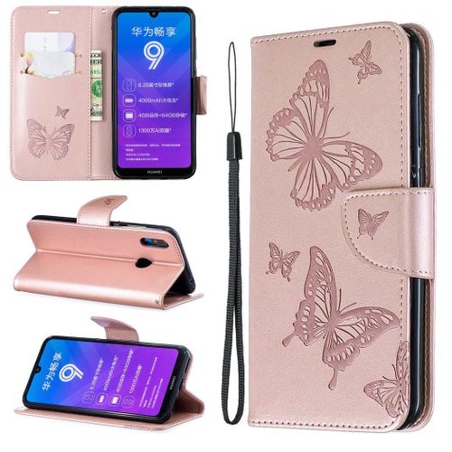 Huawei Y7 2019 Coque, Saturcase Papillon Pu Cuir Magnétique Flip Portefeuille Support Porte-Carte Protecteur Coque Housse Étui Avec Dragonne Pour Huawei Y7 2019 / Y7 Prime 2019 / Y7 Pro 2019 (Or)