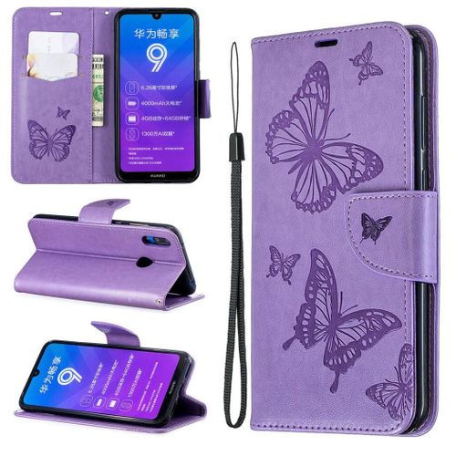 Huawei Y7 2019 Coque, Saturcase Papillon Pu Cuir Magnétique Flip Portefeuille Support Porte-Carte Protecteur Coque Housse Étui Avec Dragonne Pour Huawei Y7 2019 / Y7 Prime 2019 / Y7 Pro 2019 (Violet)