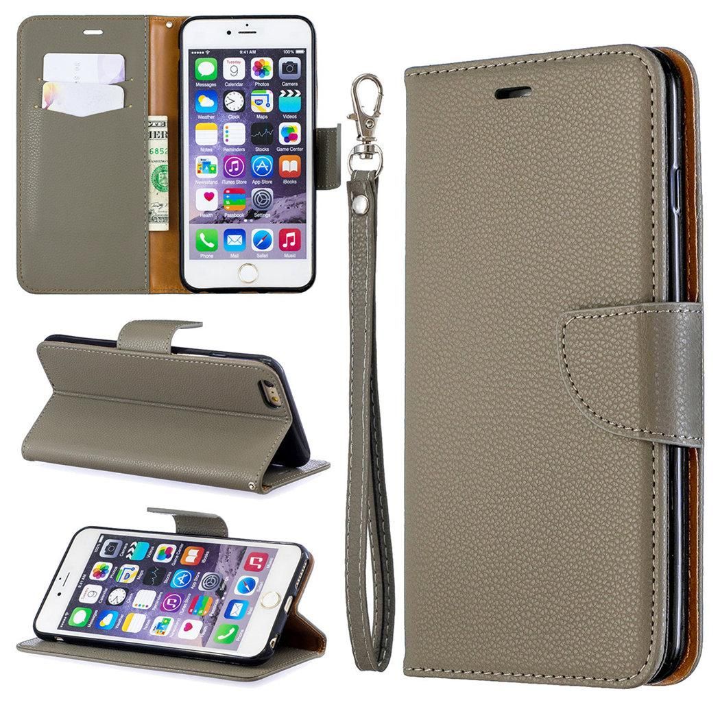 Apple Iphone 6 Plus / 6s Plus Coque, Saturcase Litchi Pu Cuir Magnétique Flip Portefeuille Support Porte-Carte Protecteur Coque Housse Étui Avec Dragonne Pour Apple Iphone 6 Plus / 6s Plus (Gris)