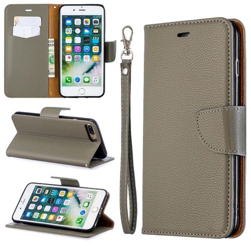 Apple Iphone 7 Plus / 8 Plus Coque, Saturcase Litchi Pu Cuir Magnétique Flip Portefeuille Support Porte-Carte Protecteur Coque Housse Étui Avec Dragonne Pour Apple Iphone 7 Plus / 8 Plus (Gris)