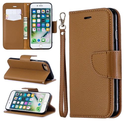 Apple Iphone 7 / Iphone 8 Coque, Saturcase Litchi Pu Cuir Magnétique Flip Portefeuille Support Porte-Carte Protecteur Coque Housse Étui Avec Dragonne Pour Apple Iphone 7 / Iphone 8 (Marron)