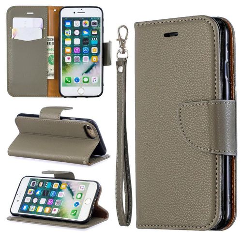 Apple Iphone 7 / Iphone 8 Coque, Saturcase Litchi Pu Cuir Magnétique Flip Portefeuille Support Porte-Carte Protecteur Coque Housse Étui Avec Dragonne Pour Apple Iphone 7 / Iphone 8 (Gris)
