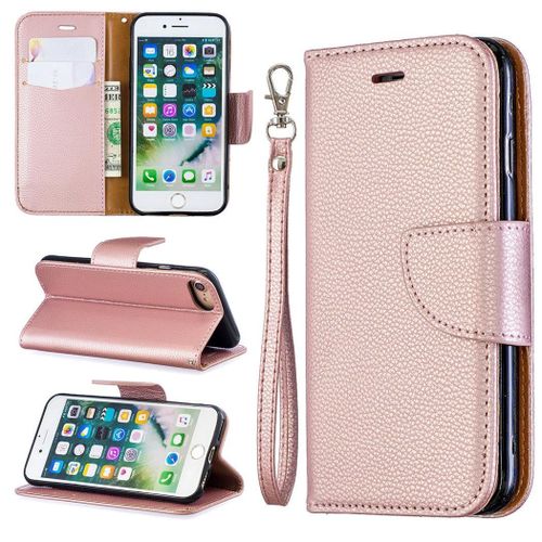 Apple Iphone 7 / Iphone 8 Coque, Saturcase Litchi Pu Cuir Magnétique Flip Portefeuille Support Porte-Carte Protecteur Coque Housse Étui Avec Dragonne Pour Apple Iphone 7 / Iphone 8 (Or)