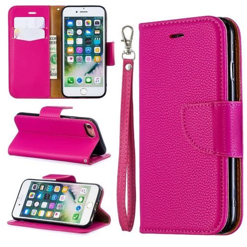 Apple Iphone 7 / Iphone 8 Coque, Saturcase Litchi Pu Cuir Magnétique Flip Portefeuille Support Porte-Carte Protecteur Coque Housse Étui Avec Dragonne Pour Apple Iphone 7 / Iphone 8 (Rose)