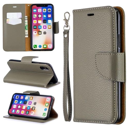 Apple Iphone X / Xs Coque, Saturcase Litchi Pu Cuir Magnétique Flip Portefeuille Support Porte-Carte Protecteur Coque Housse Étui Avec Dragonne Pour Apple Iphone X / Xs (Gris)