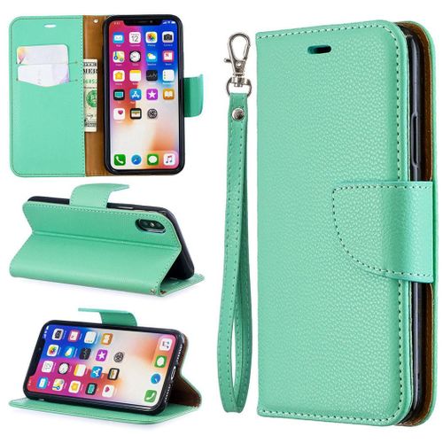 Apple Iphone X / Xs Coque, Saturcase Litchi Pu Cuir Magnétique Flip Portefeuille Support Porte-Carte Protecteur Coque Housse Étui Avec Dragonne Pour Apple Iphone X / Xs (Vert)