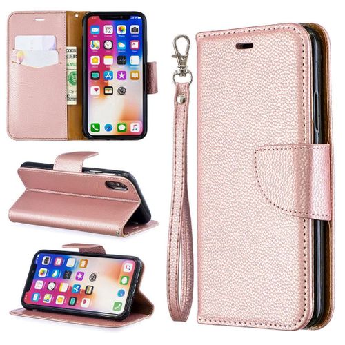 Apple Iphone X / Xs Coque, Saturcase Litchi Pu Cuir Magnétique Flip Portefeuille Support Porte-Carte Protecteur Coque Housse Étui Avec Dragonne Pour Apple Iphone X / Xs (Or)