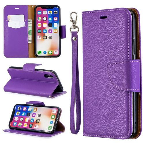Apple Iphone X / Xs Coque, Saturcase Litchi Pu Cuir Magnétique Flip Portefeuille Support Porte-Carte Protecteur Coque Housse Étui Avec Dragonne Pour Apple Iphone X / Xs (Violet)