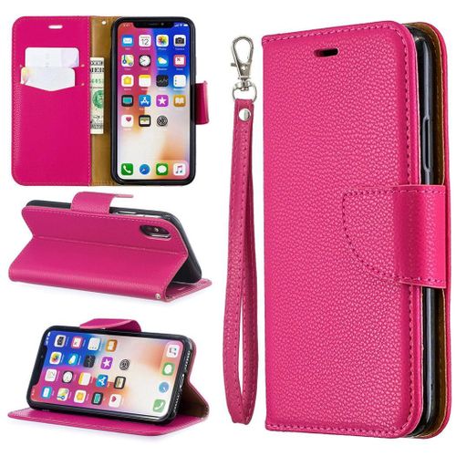 Apple Iphone X / Xs Coque, Saturcase Litchi Pu Cuir Magnétique Flip Portefeuille Support Porte-Carte Protecteur Coque Housse Étui Avec Dragonne Pour Apple Iphone X / Xs (Rose)