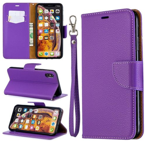 Apple Iphone Xs Max Coque, Saturcase Litchi Pu Cuir Magnétique Flip Portefeuille Support Porte-Carte Protecteur Coque Housse Étui Avec Dragonne Pour Apple Iphone Xs Max (Violet)