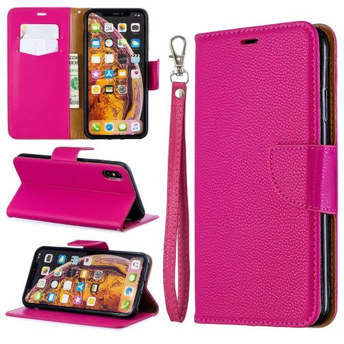 Apple Iphone Xs Max Coque, Saturcase Litchi Pu Cuir Magnétique Flip Portefeuille Support Porte-Carte Protecteur Coque Housse Étui Avec Dragonne Pour Apple Iphone Xs Max (Rose)