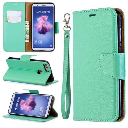 Huawei P Smart (2017) Coque, Saturcase Litchi Pu Cuir Magnétique Flip Portefeuille Support Porte-Carte Protecteur Coque Housse Étui Avec Dragonne Pour Huawei P Smart (2017) (Vert)