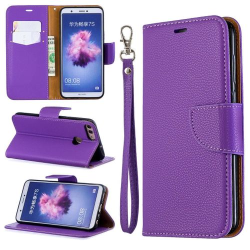Huawei P Smart (2017) Coque, Saturcase Litchi Pu Cuir Magnétique Flip Portefeuille Support Porte-Carte Protecteur Coque Housse Étui Avec Dragonne Pour Huawei P Smart (2017) (Violet)