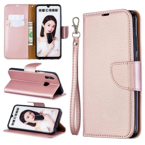 Huawei P Smart (2019) Coque, Saturcase Litchi Pu Cuir Magnétique Flip Portefeuille Support Porte-Carte Protecteur Coque Housse Étui Avec Dragonne Pour Huawei P Smart (2019) / Honor 10 Lite (Or)