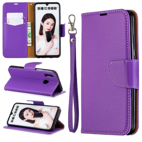 Huawei P Smart (2019) Coque, Saturcase Litchi Pu Cuir Magnétique Flip Portefeuille Support Porte-Carte Protecteur Coque Housse Étui Avec Dragonne Pour Huawei P Smart (2019) / Honor 10 Lite (Violet)