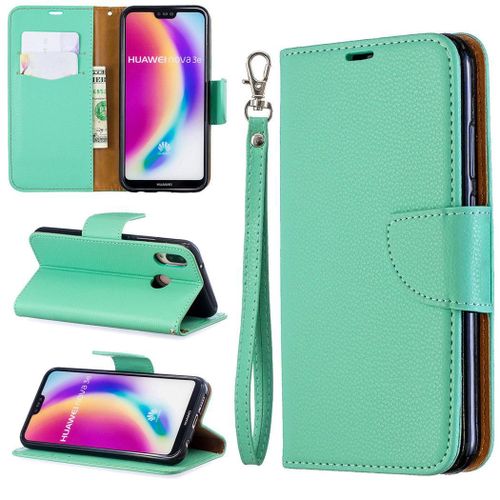 Huawei P20 Lite Coque, Saturcase Litchi Pu Cuir Magnétique Flip Portefeuille Support Porte-Carte Protecteur Coque Housse Étui Avec Dragonne Pour Huawei P20 Lite (Vert)