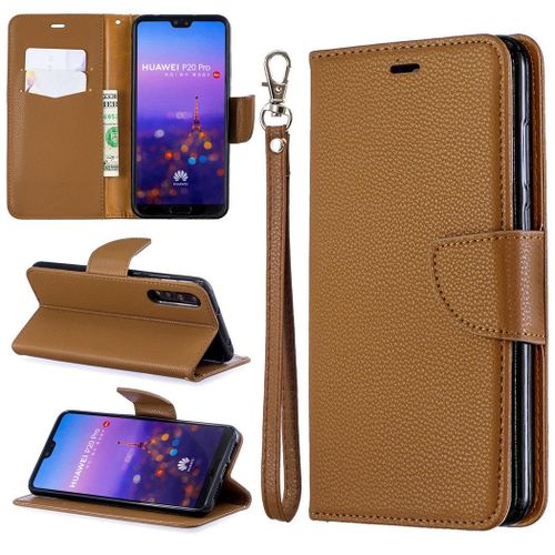 Huawei P20 Pro Coque, Saturcase Litchi Pu Cuir Magnétique Flip Portefeuille Support Porte-Carte Protecteur Coque Housse Étui Avec Dragonne Pour Huawei P20 Pro (Marron)
