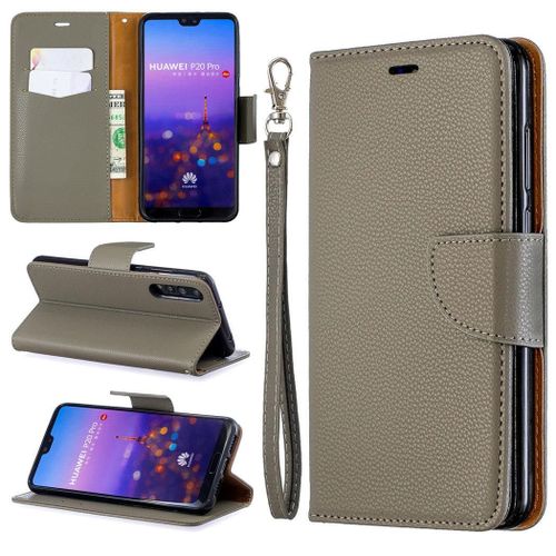 Huawei P20 Pro Coque, Saturcase Litchi Pu Cuir Magnétique Flip Portefeuille Support Porte-Carte Protecteur Coque Housse Étui Avec Dragonne Pour Huawei P20 Pro (Gris)