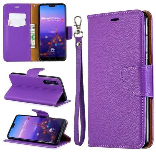 Huawei P20 Pro Coque, Saturcase Litchi Pu Cuir Magnétique Flip Portefeuille Support Porte-Carte Protecteur Coque Housse Étui Avec Dragonne Pour Huawei P20 Pro (Violet)